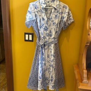 Byron Lars Blue and White Floral Midi Dress